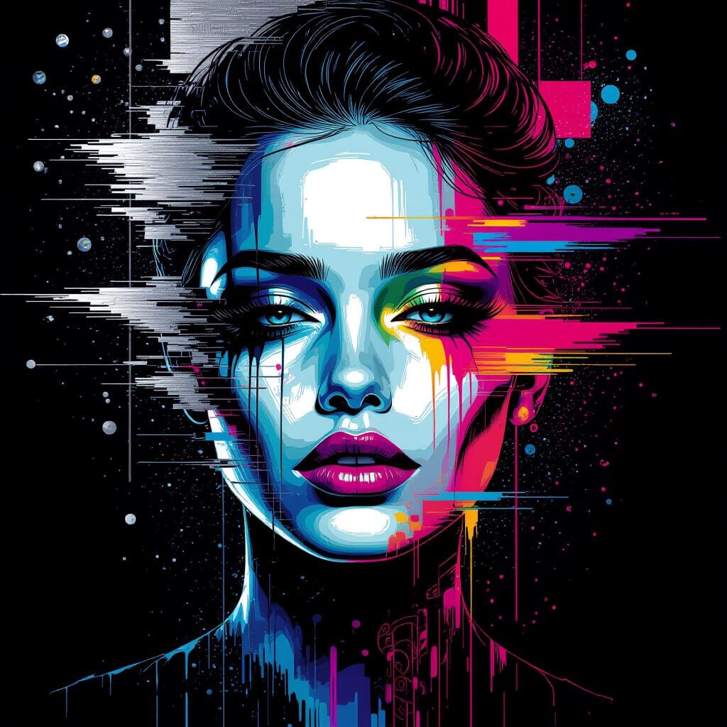 Distorted Face Melting into Chaotic Static with Glitch Effec...