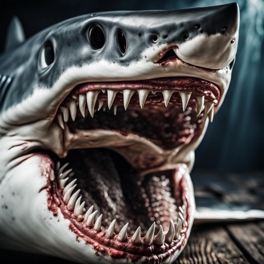 Hyperrealistic Shark Jaws in Sharp Focus