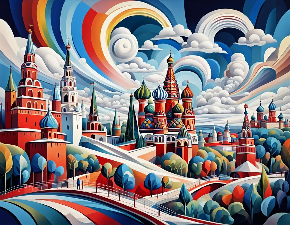 Surreal Moscow Landscape in Cubist Style