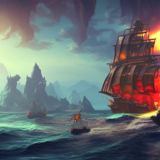 Pirate Ships Clash Under Alien Skies