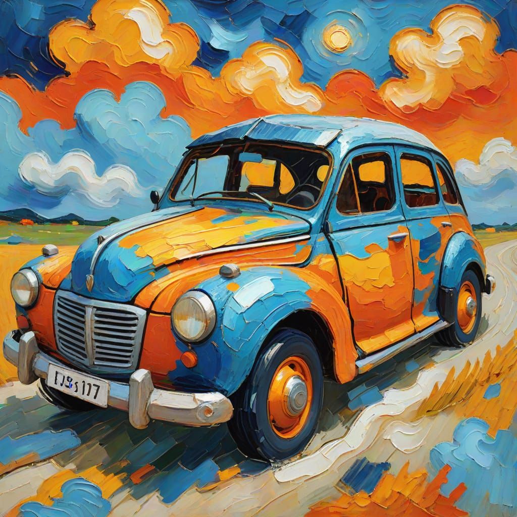 Expressionist Car with Distorted Body in Post-Impressionist ...