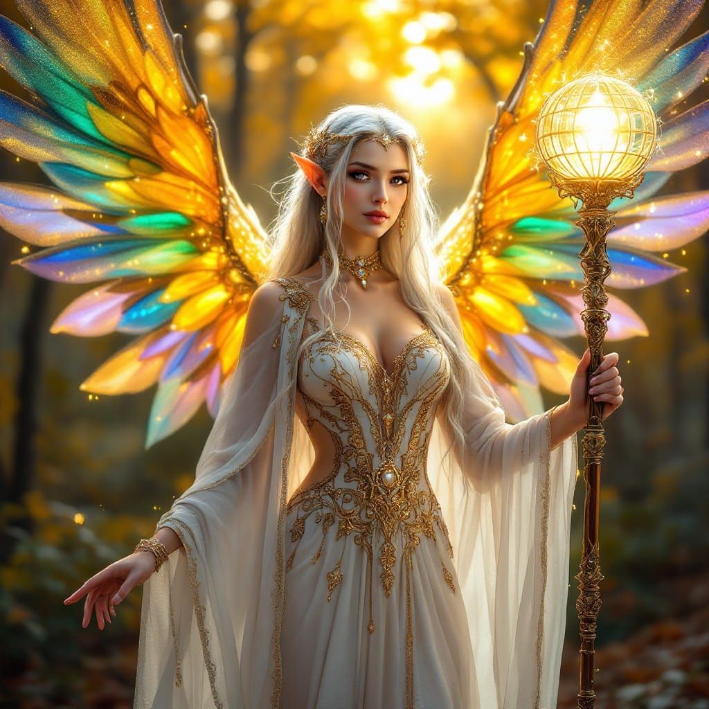Ethereal Elf Queen in Enchanted Autumn Forest
