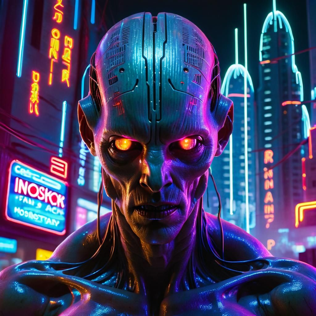 Futuristic Knock Monsterr in Neon Cityscape
