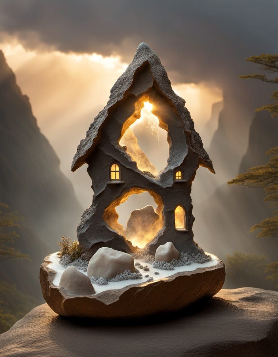 Existential Themes Semi-Abstract Petrified Tiny Cottage