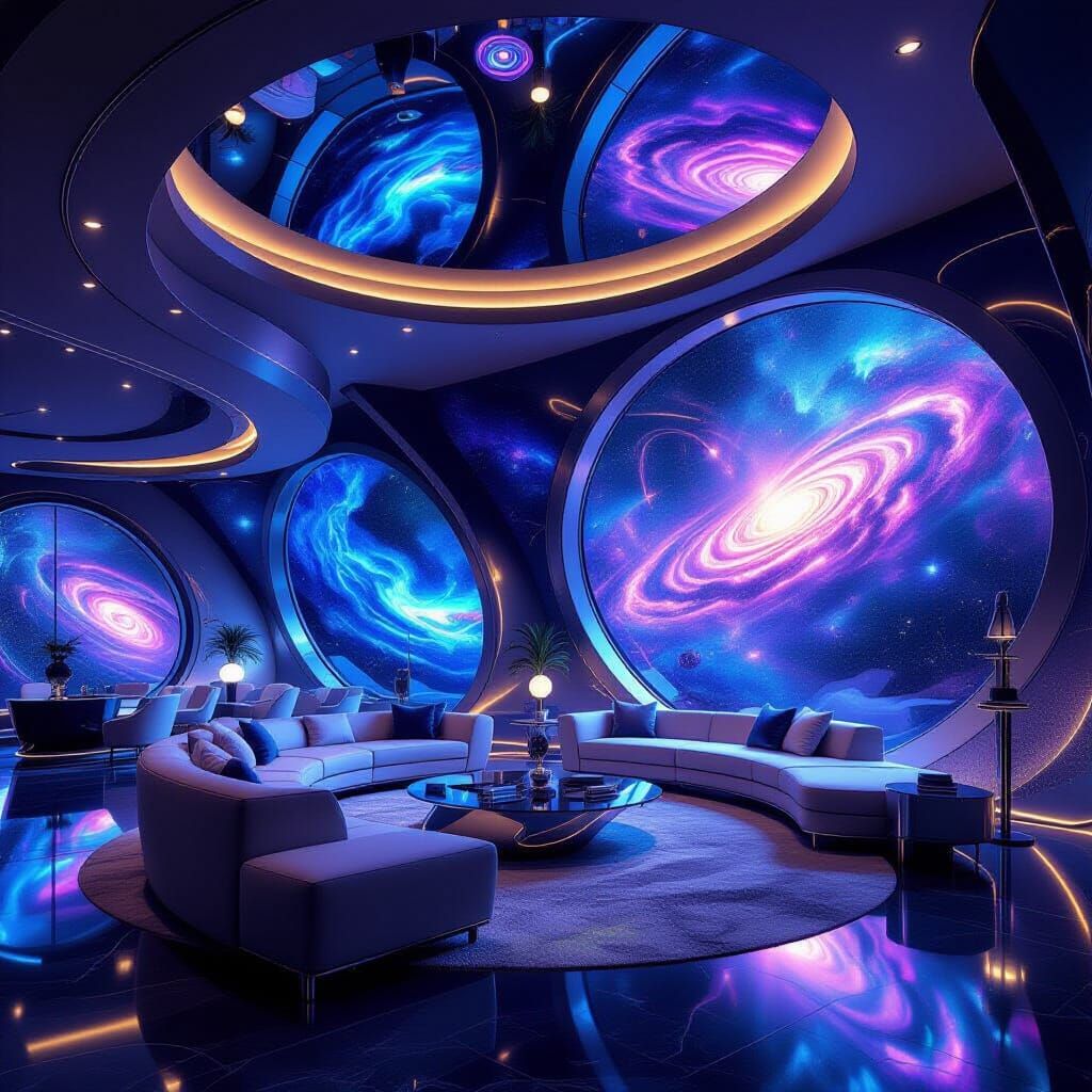 Hyperrealistic Penthouse Merging with Cosmic Vistas