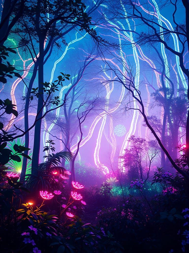 Ethereal Forest in Neon Pastel Hues