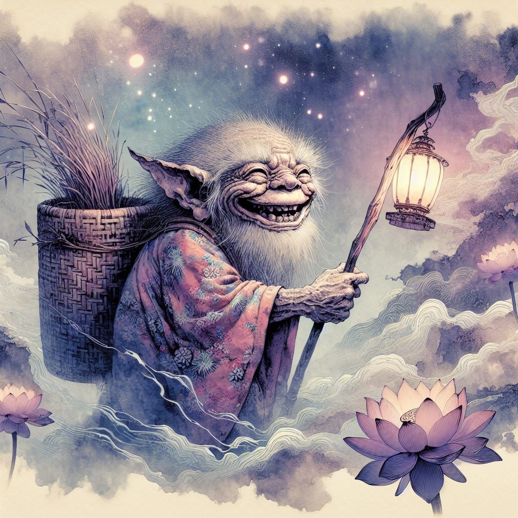 Gremlin Lantern Bearer in Ukiyo-e Dreamscape
