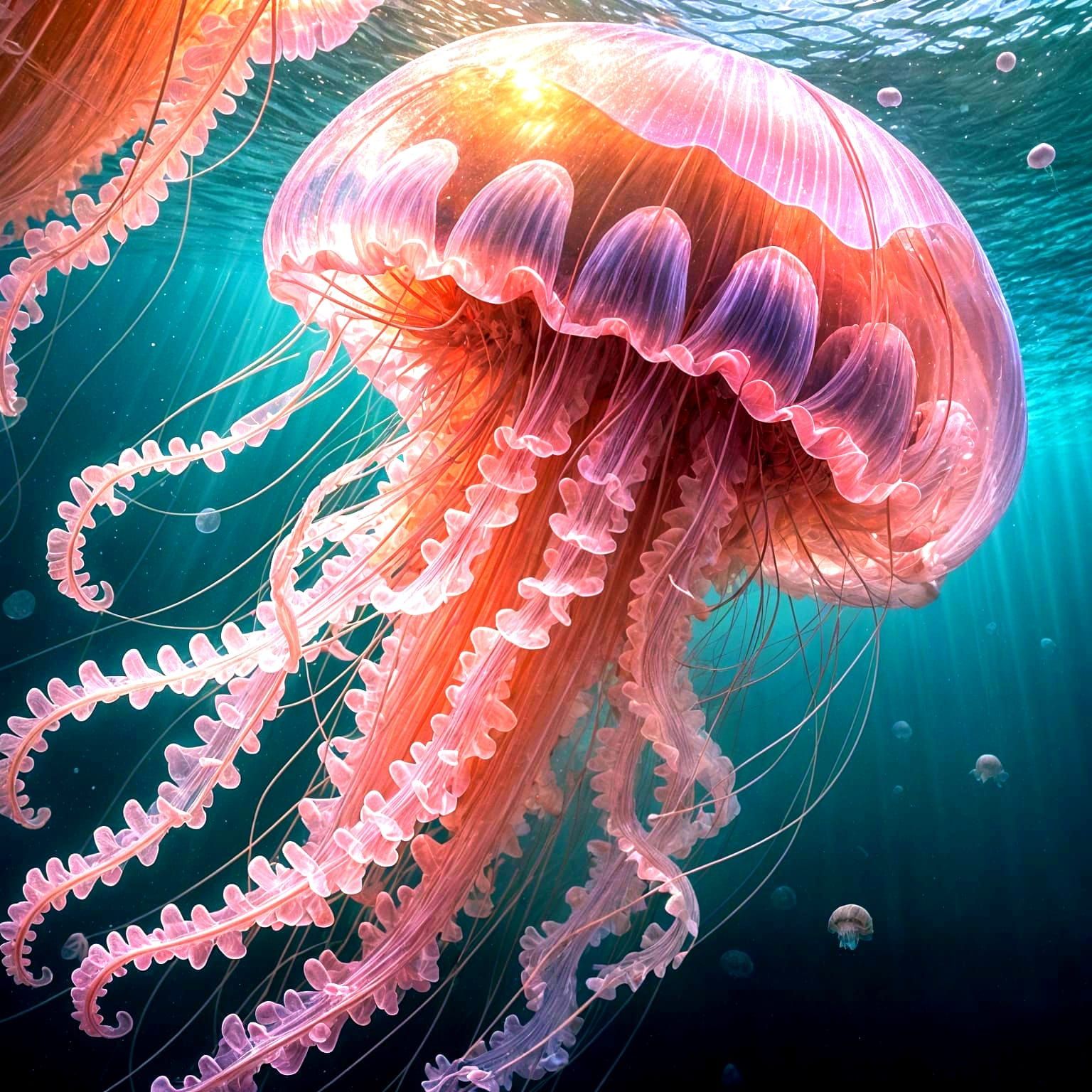 Magical Pink Jellyfish Glowing in Sunlit Ocean