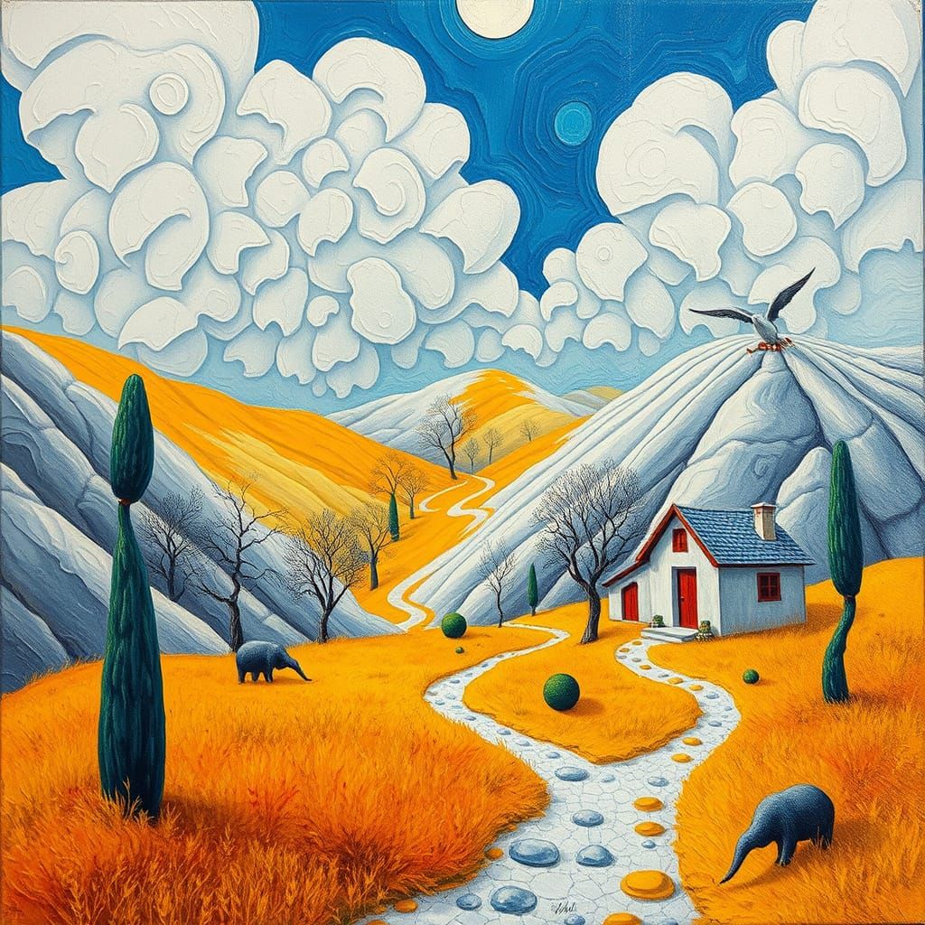 Colorful Landscape as Oil Painting, Surrealist Style