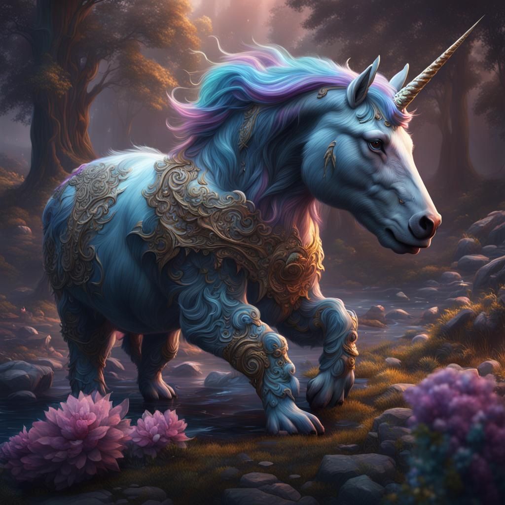 Fantastical Unicorn Bears in Detailed Matte Painting