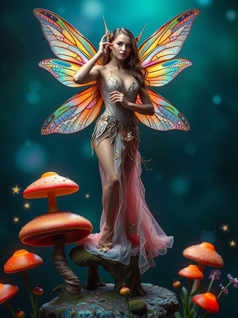 Mystical Fairy with Dragonfly Wings, Digital Art