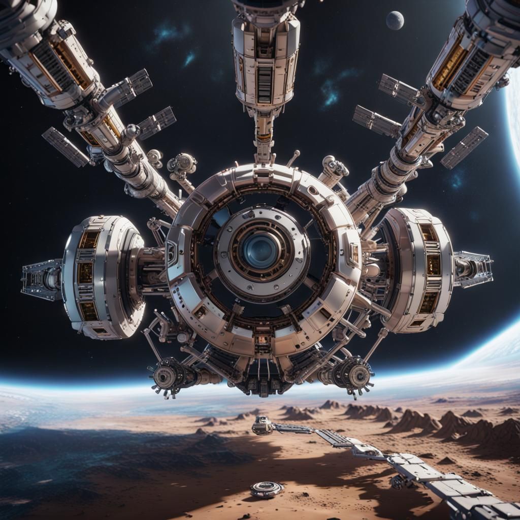 African Space Station Orbiting Earth: Futuristic Sci-Fi Art