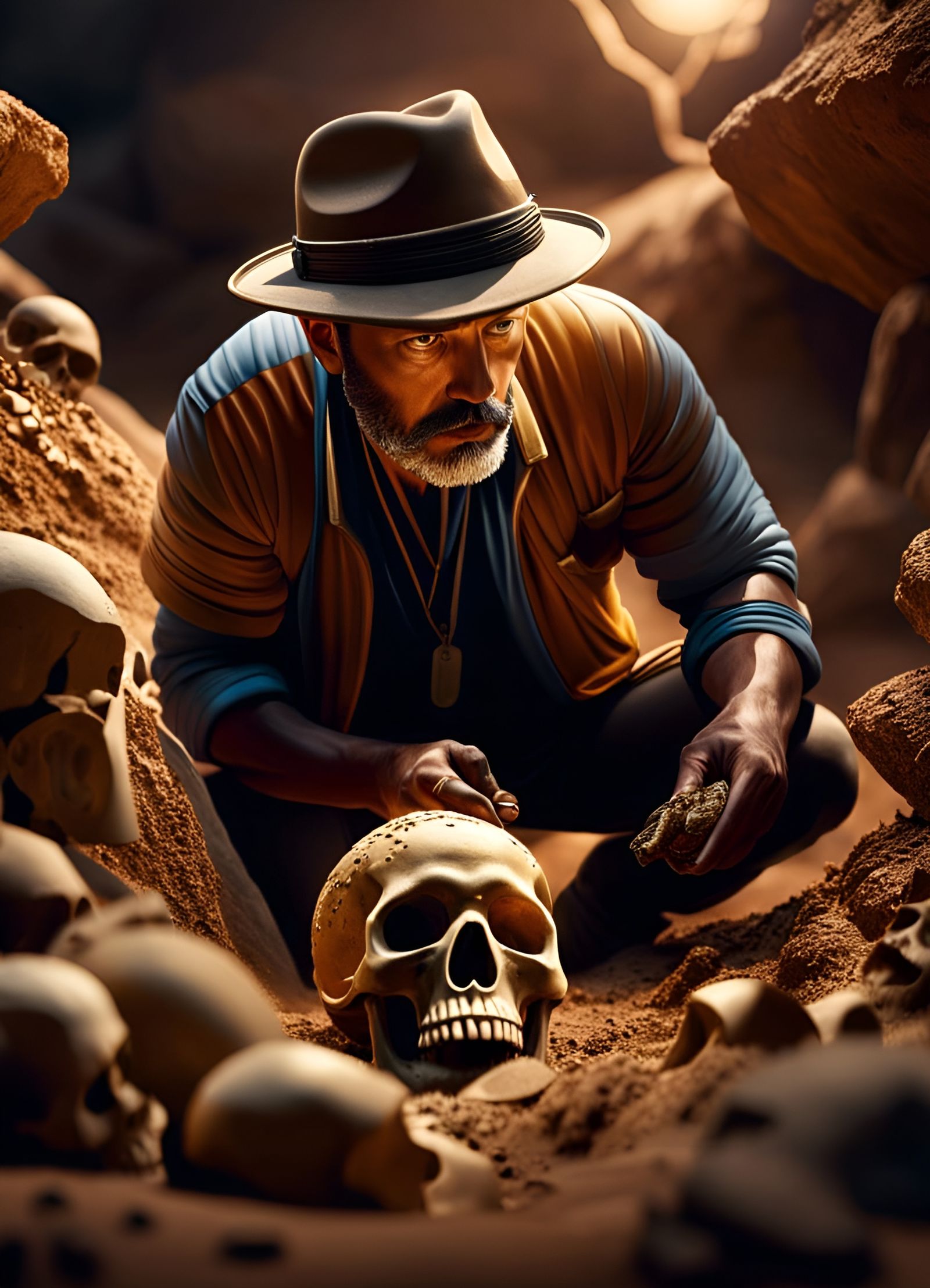 Archaeologist in an archaeological dig site