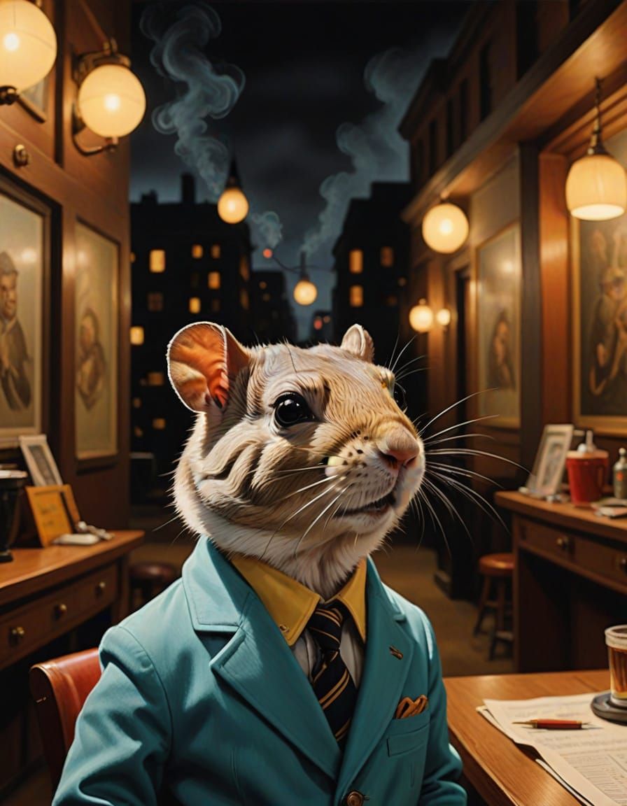 Gerbils in a Smoky, Film Noir-Inspired Airbrush Art Scene