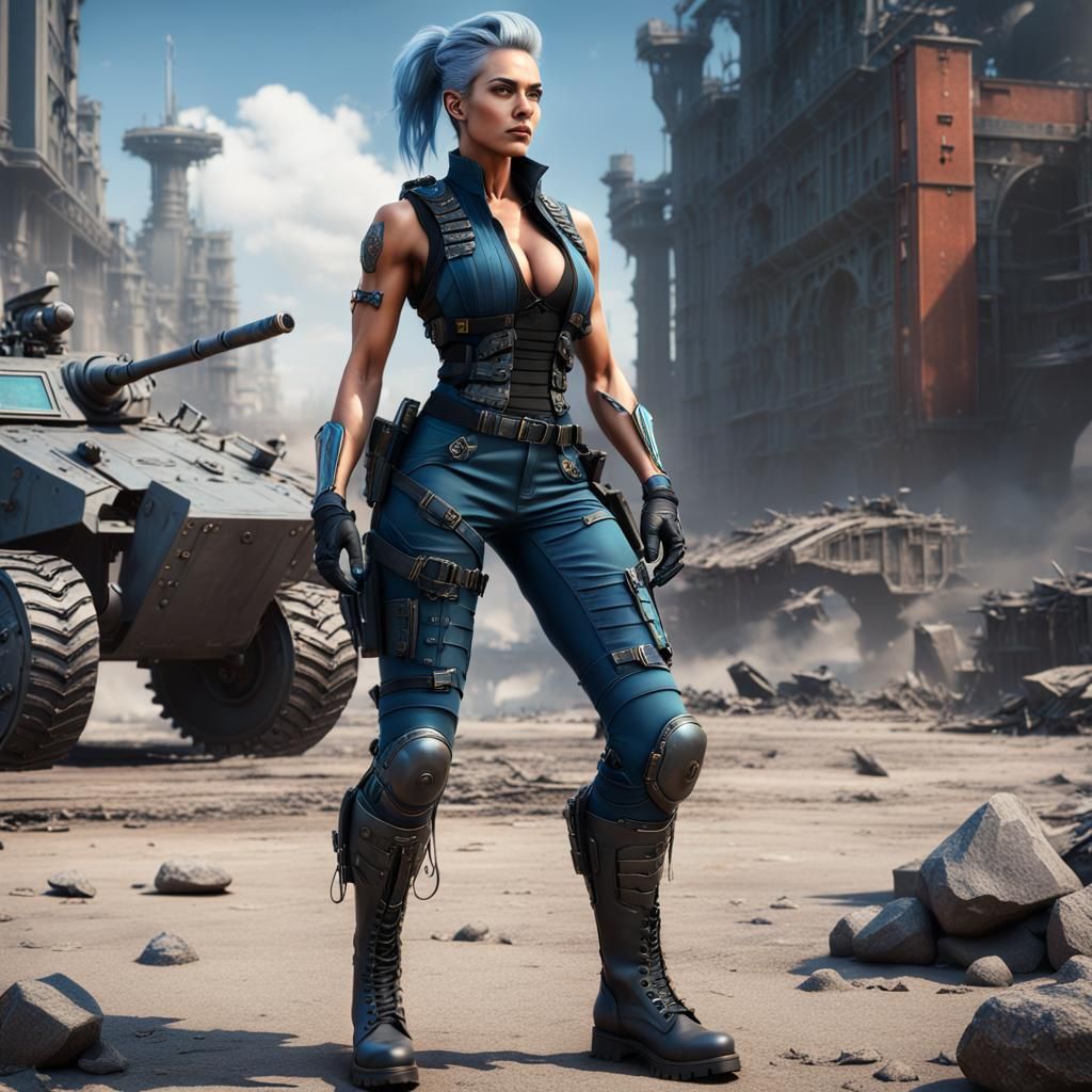 Muscular Woman in Military Outfit: Fantasy Concept Art