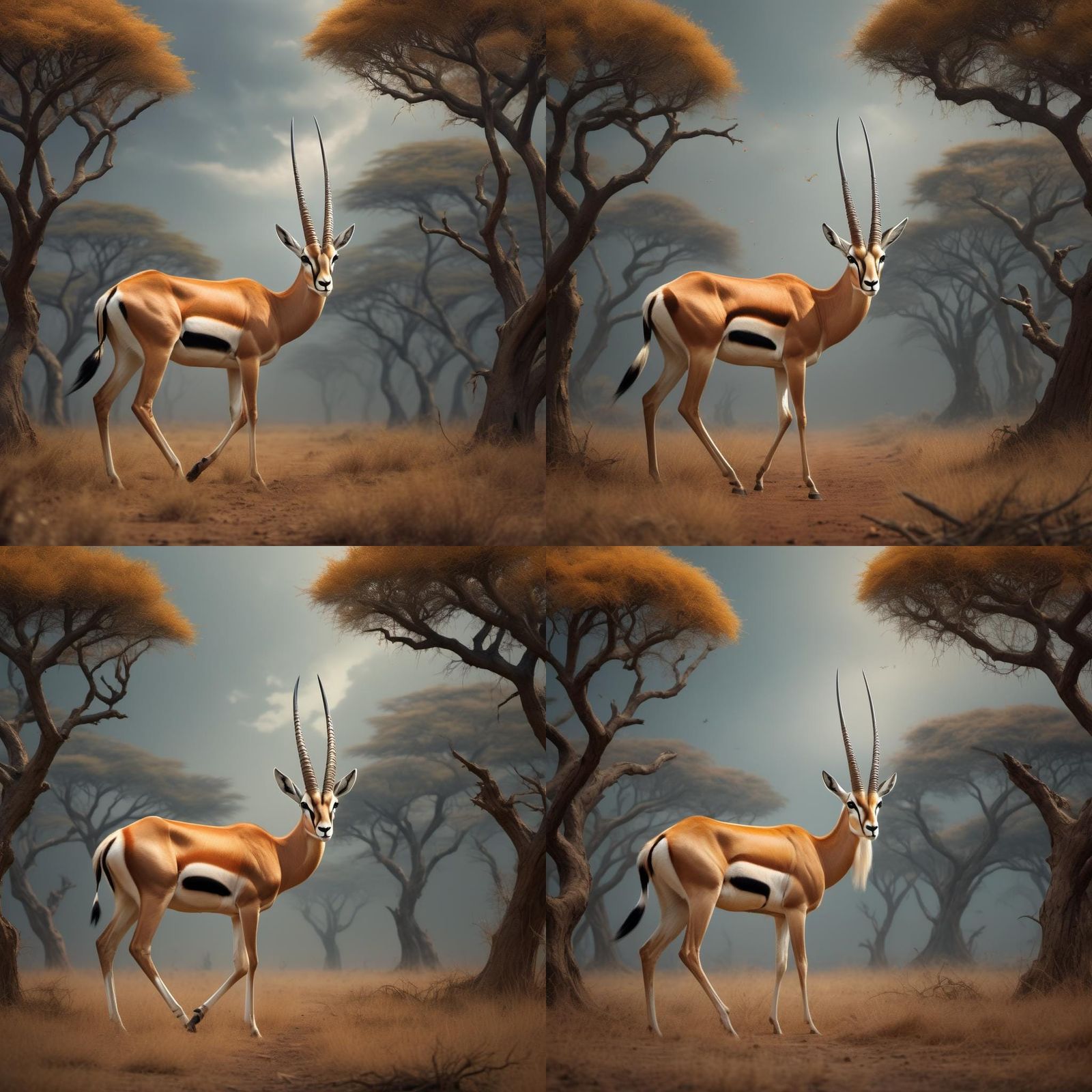 Golden Gazelle Under Thorn Trees: Digital Matte Painting