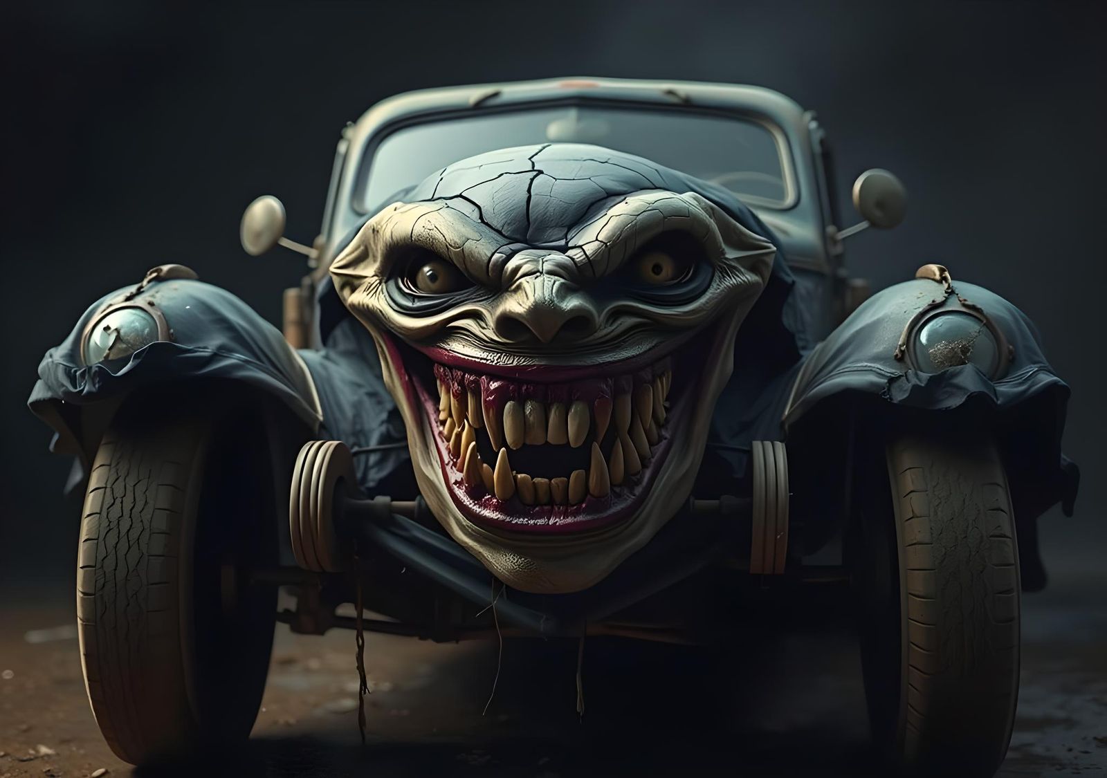 Creepy Antique Car with Maniacal Grin
