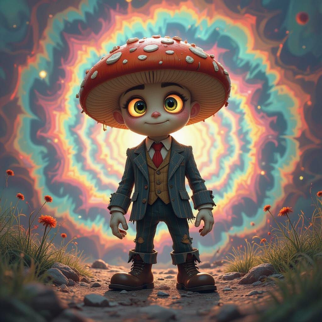 Psychedelic Mushroom Character in Pop Art Style
