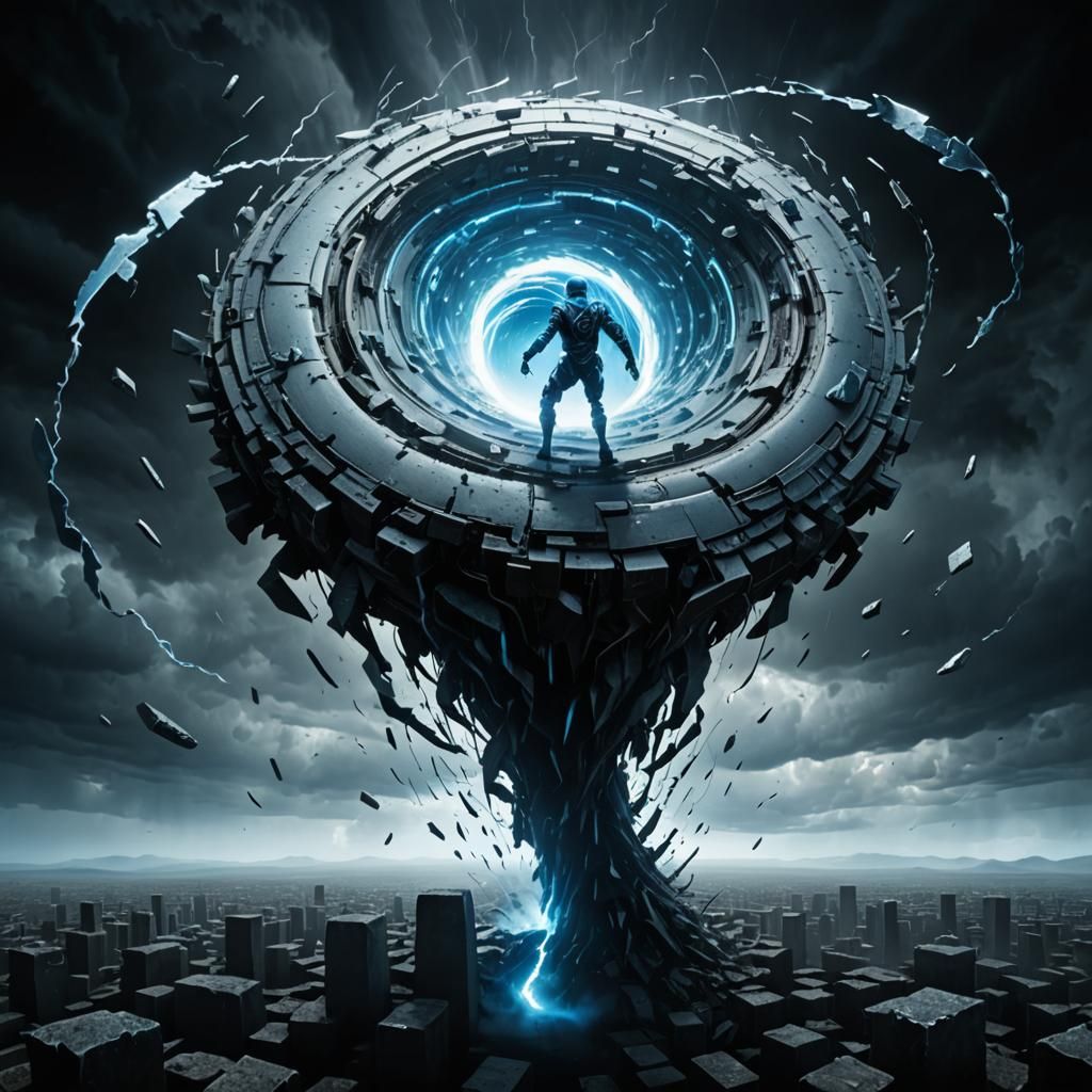 Humanoid Figure Levitation in Cyberspace Tornado