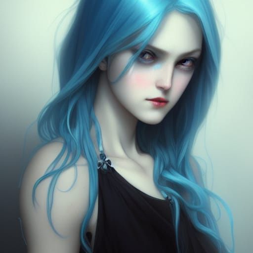 Goth Girl Portrait with Light Blue Hair
