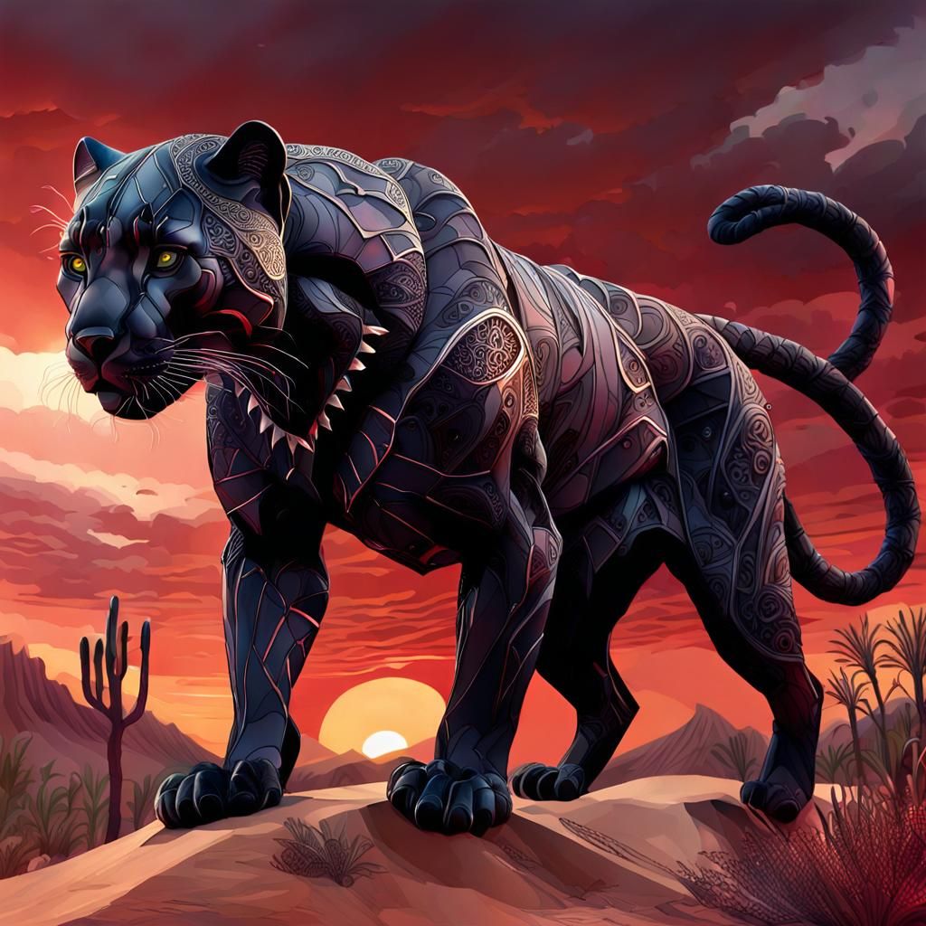Zentangle Black Panther Sunset Landscape