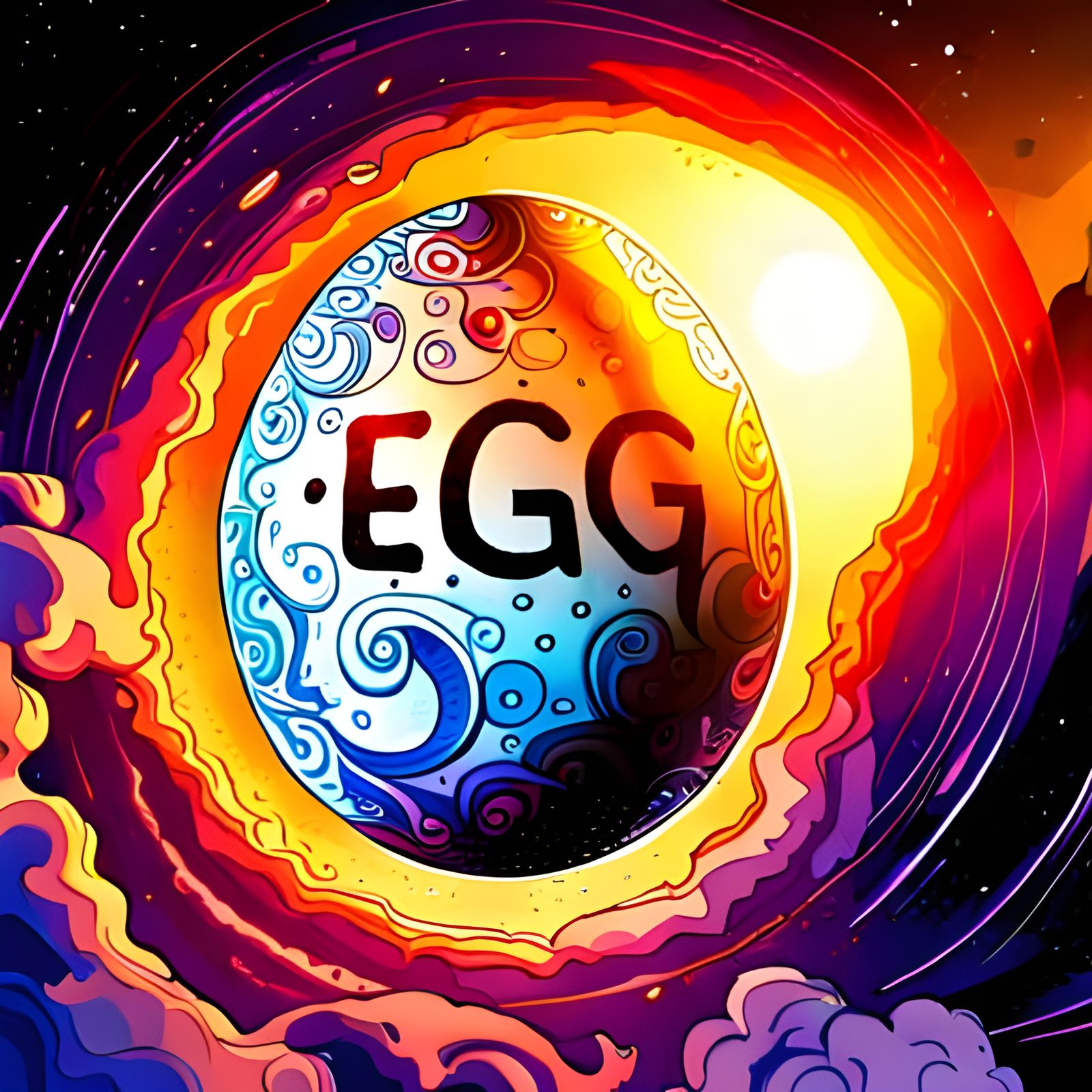 Colorful Egg in Space with Dramatic Lighting