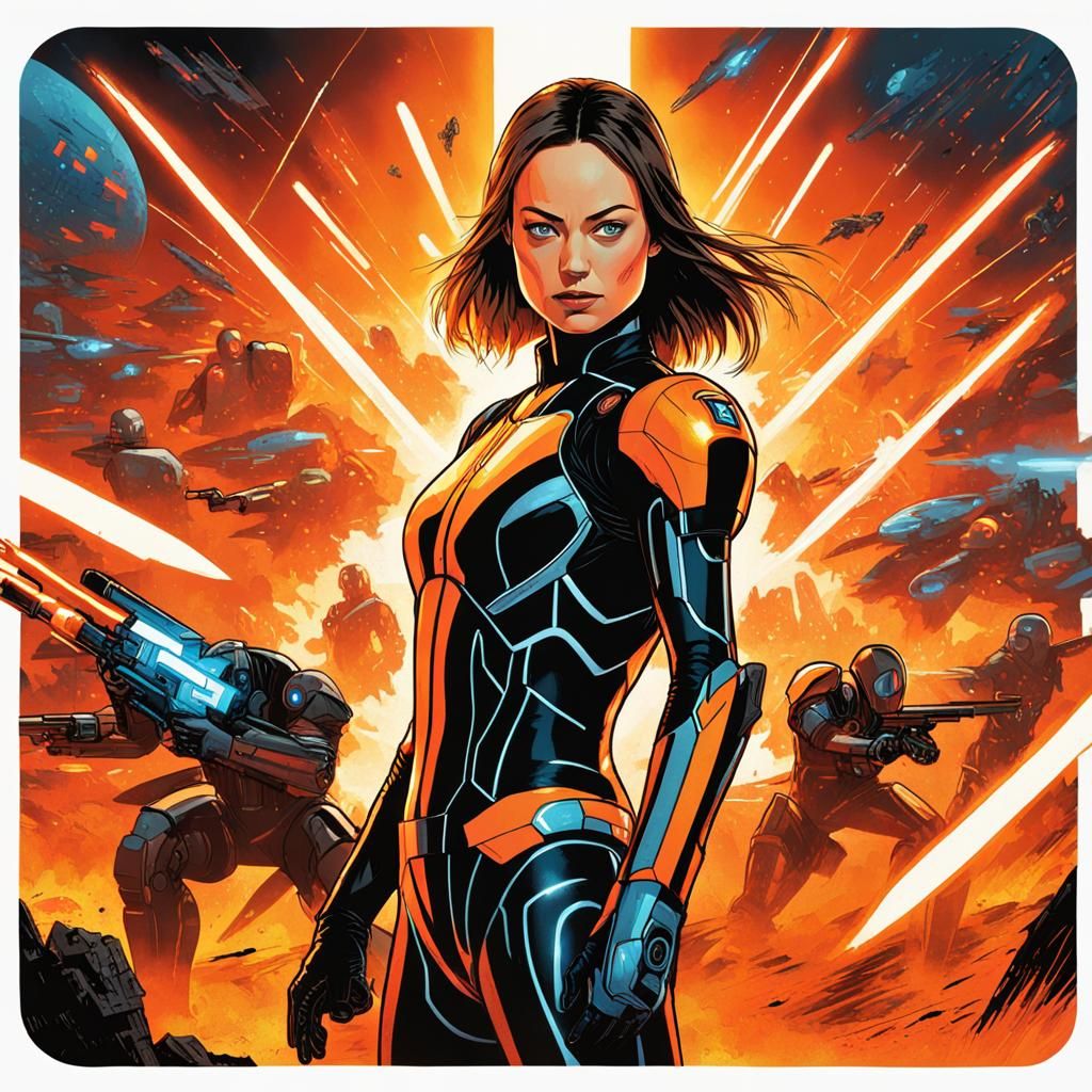 Olivia Wilde wearing a TRON suit.