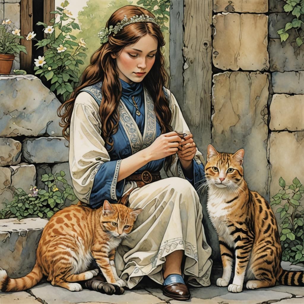 Norwegian Princess with Cat in Manara Style