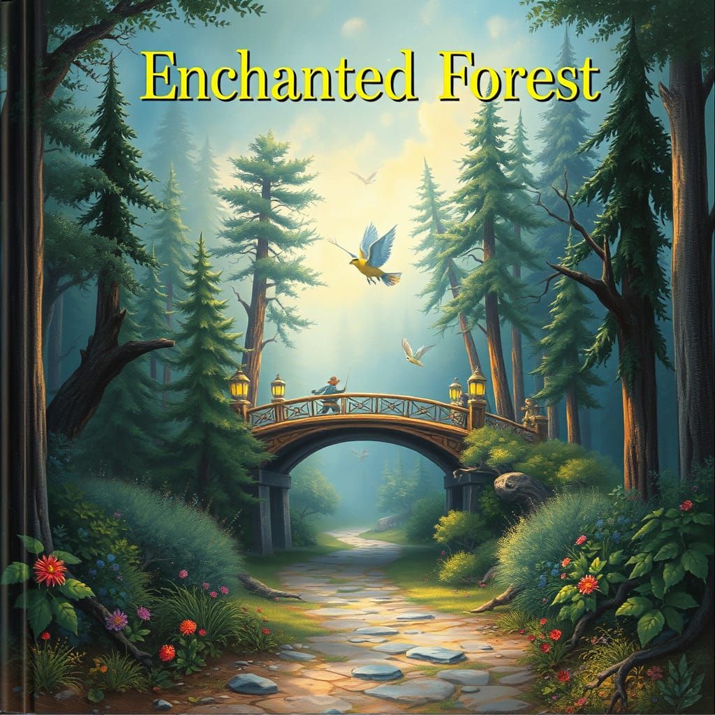Whimsical Forest Scene in Thomas Kinkade Style