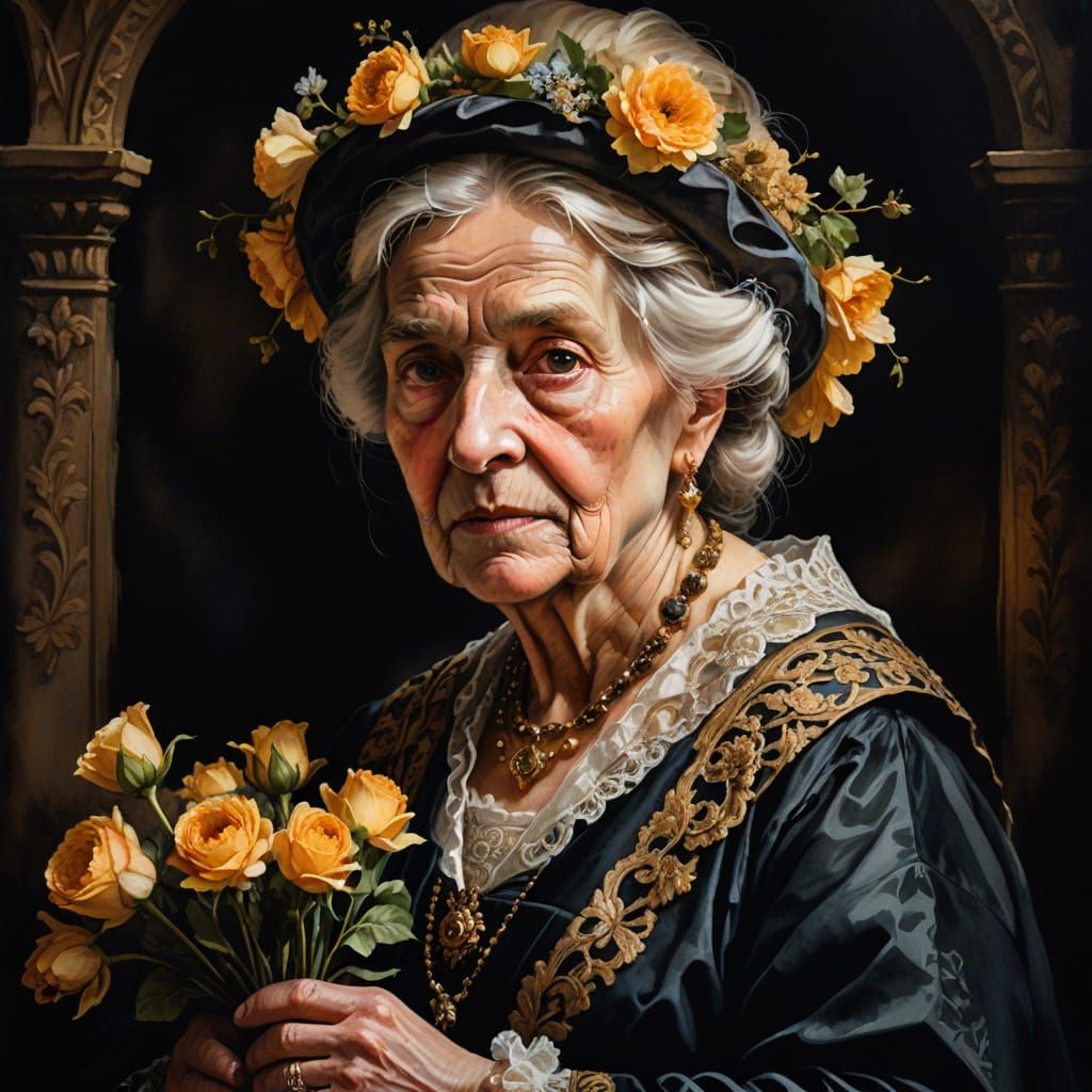 Baroque Portrait of Elegant Lady in Ornate Attire