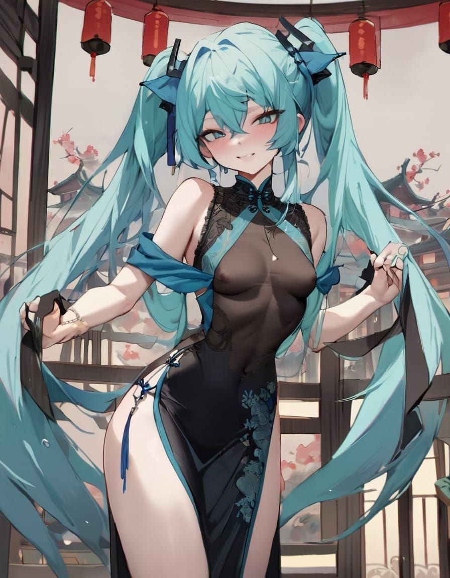 Hatsune Miku in Elegant Slender Chinese Dress