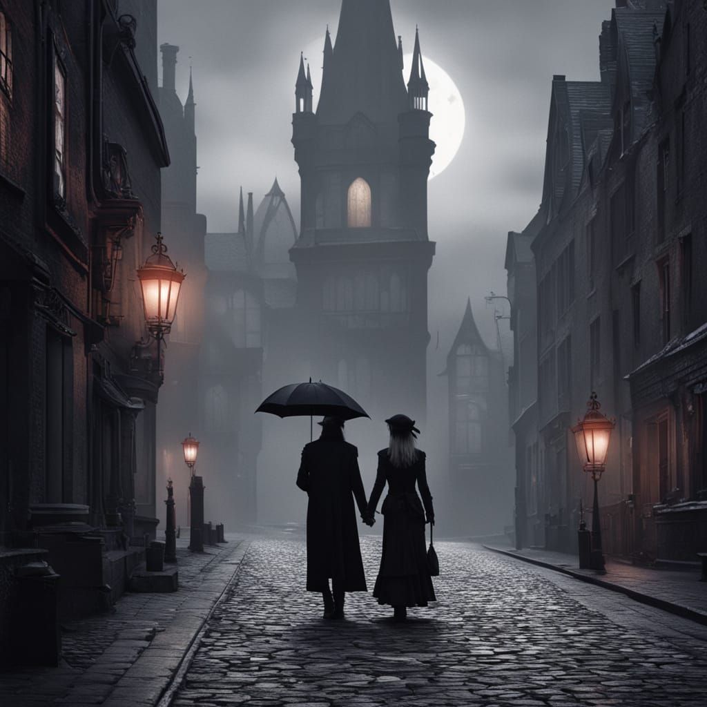 Gothic London Foggy Cityscape at Twilight