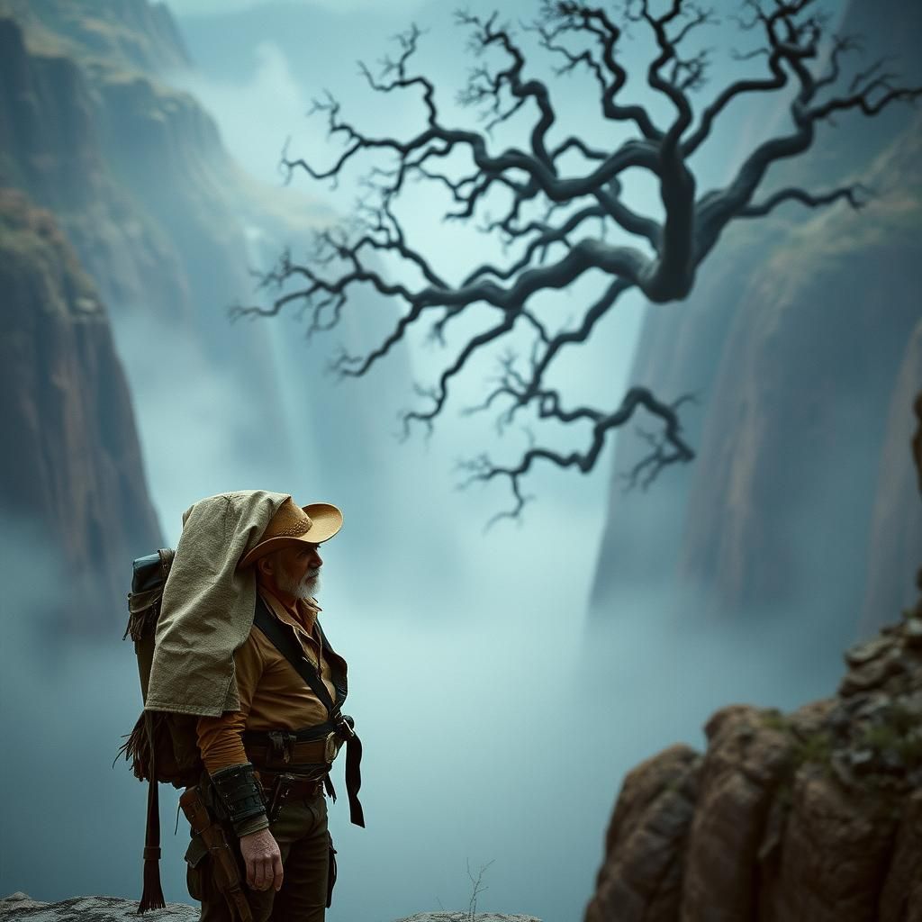 Mysterious Canyon Explorer in Cinematic Film Still