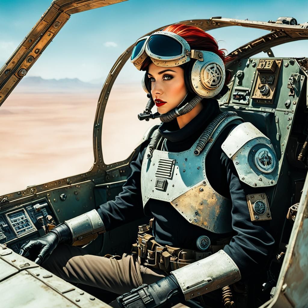 Wasteland Pilot in Mech Cockpit: Cell-Shaded Desertpunk