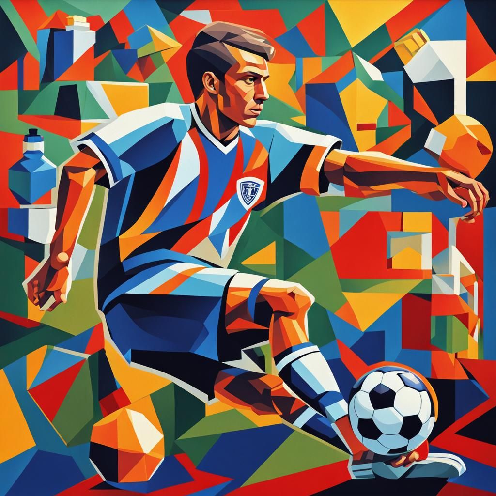 Pop Art Soccer Player in Cubist Geometric Style