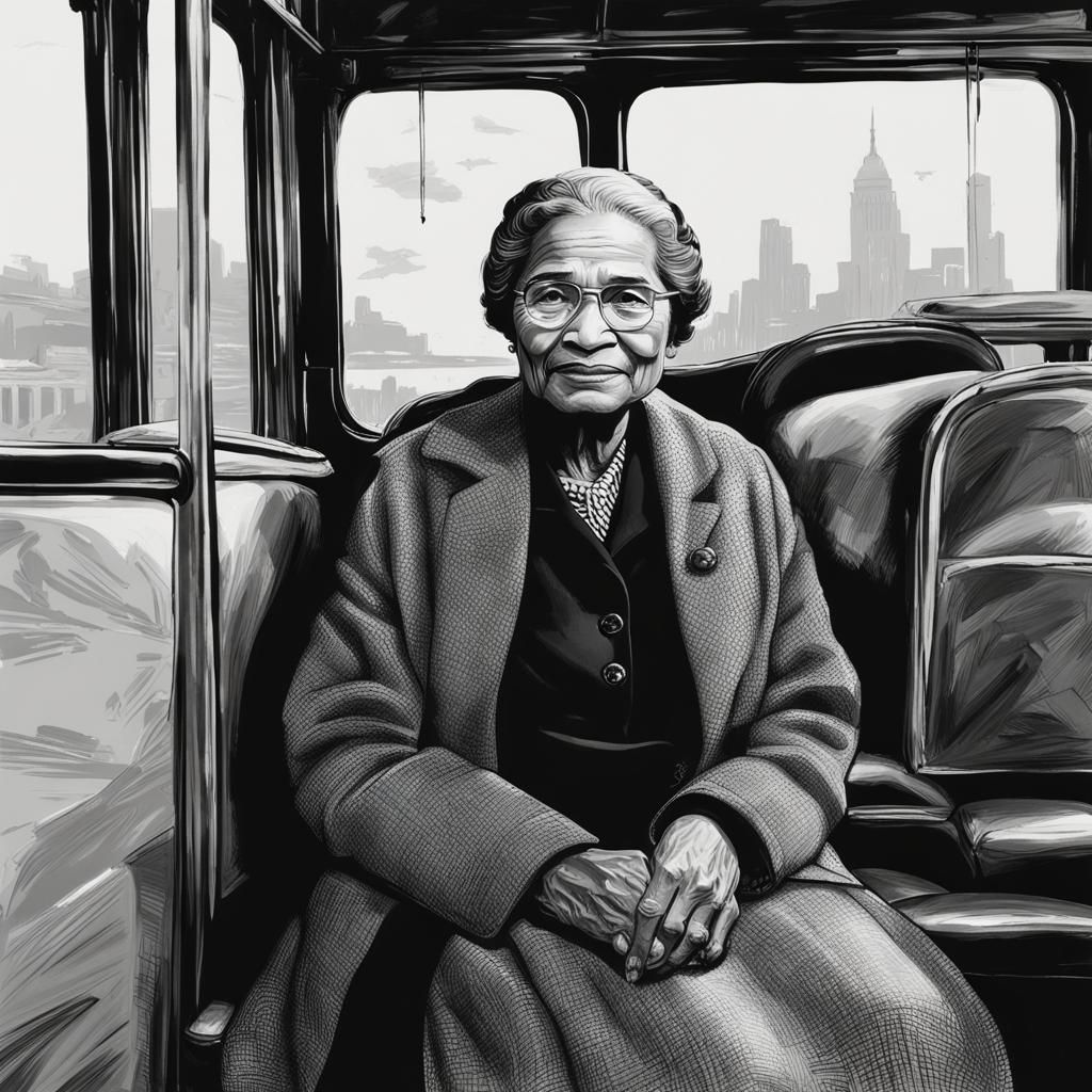 Artistic Portrait of Rosa Parks on Bus