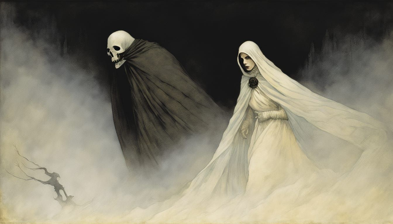 Mysterious Spectre Haunts Fleeing Woman in Dark Gothic Lands...