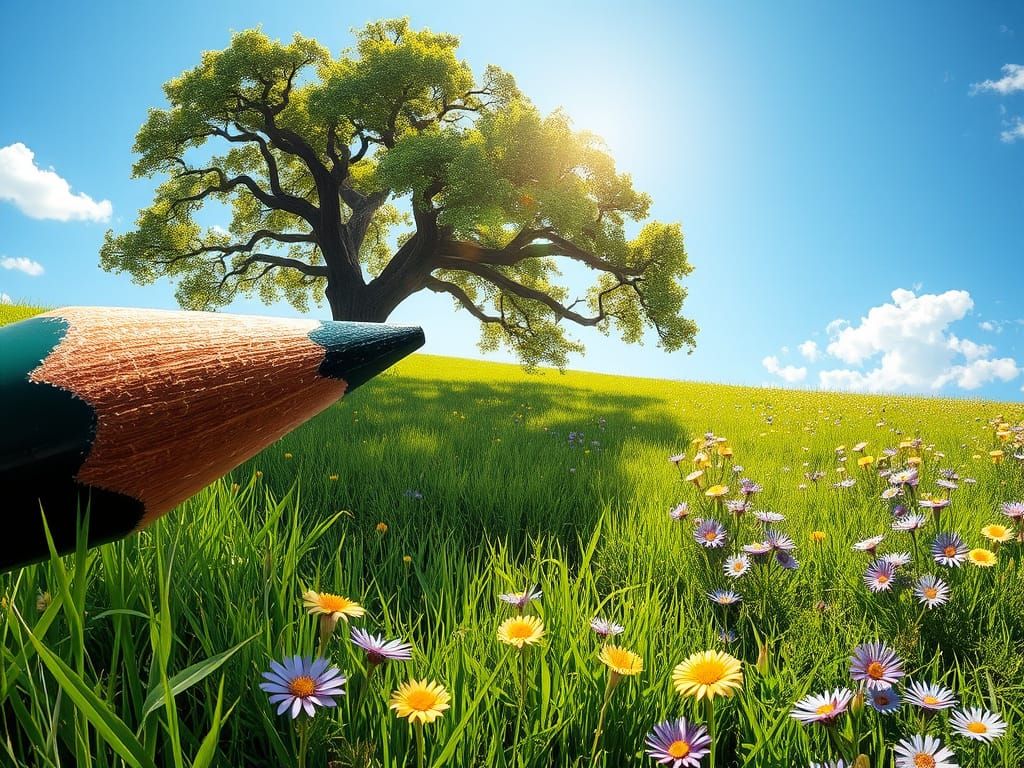 Pencil Tip Transforms into Vibrant Living Meadow