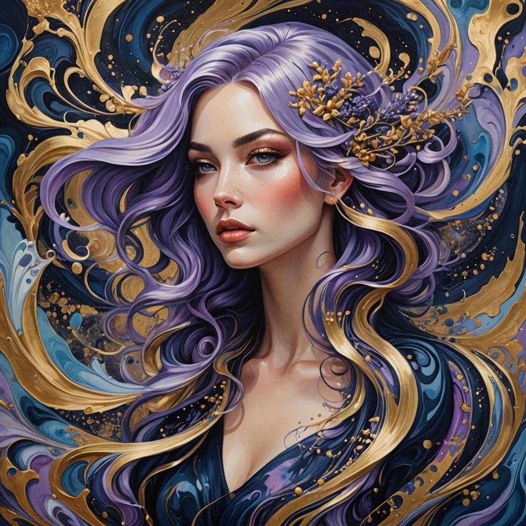 Psychedelic Fluid Art Woman with Lavender Hair