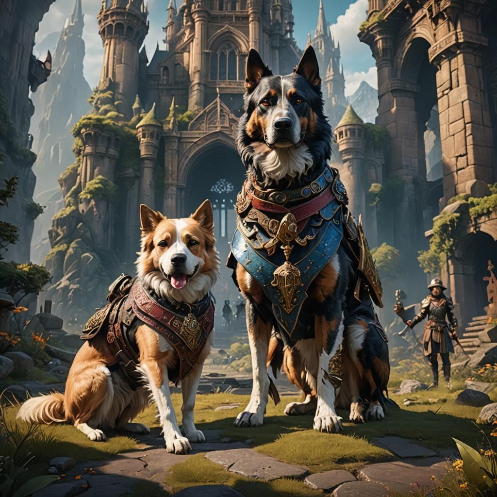 Queen with Giant Guard Dogs: Fantasy Concept Art