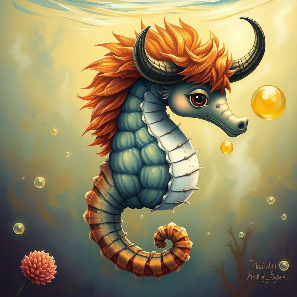 Photorealistic Bison Seahorse Hybrid Underwater