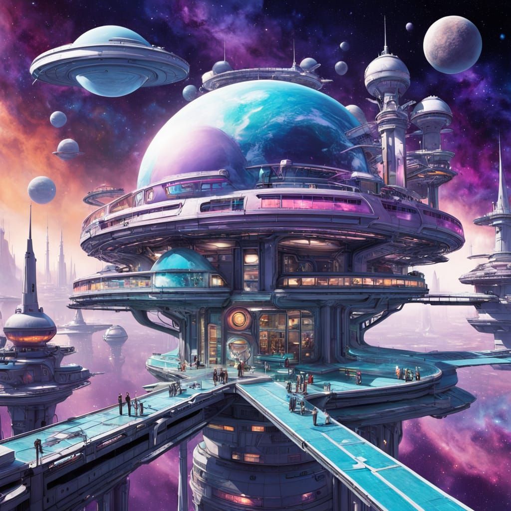 Futuristic Cat Waves Farewell from Sleek Space Station amids...