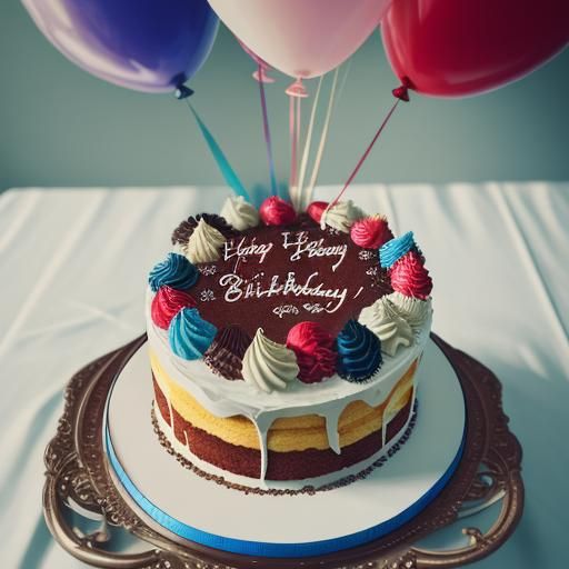 Hyperrealistic Birthday Celebration with Cake and Balloons