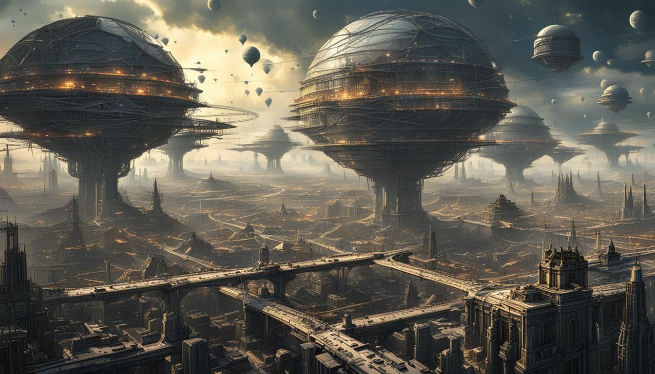 Sci-Fi City Suspended on Metal Wires