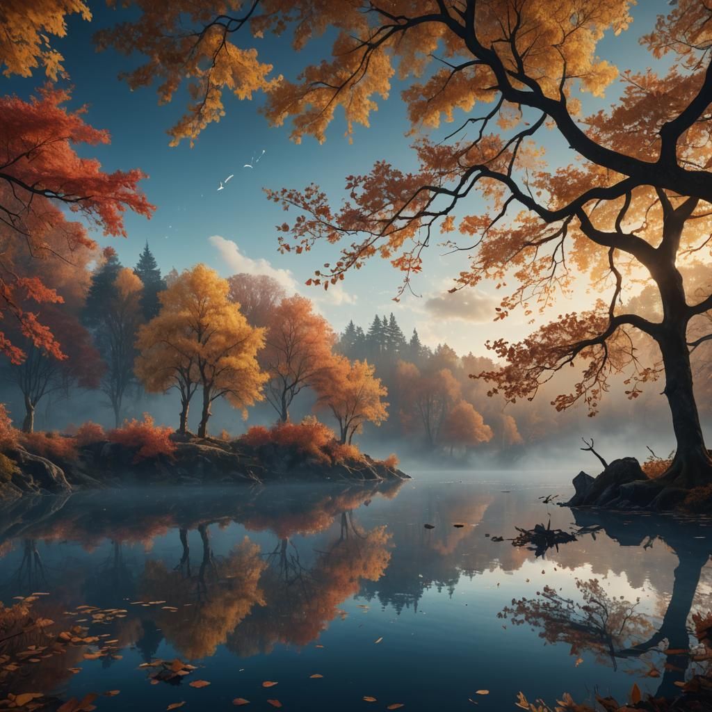 Autumn Lake: A Baroque Digital Painting