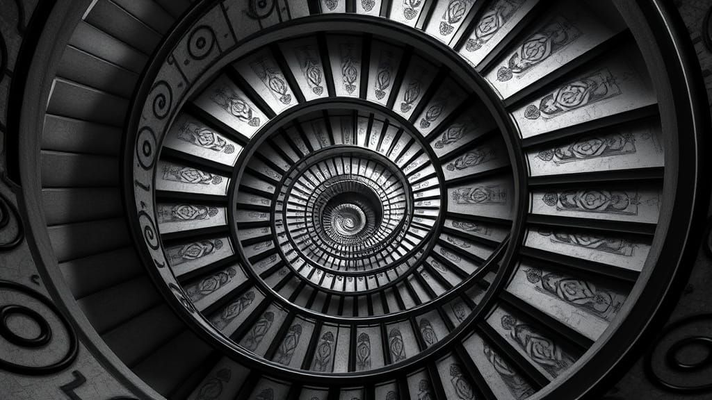 Endless Art Deco Spiral Staircase in Monochrome