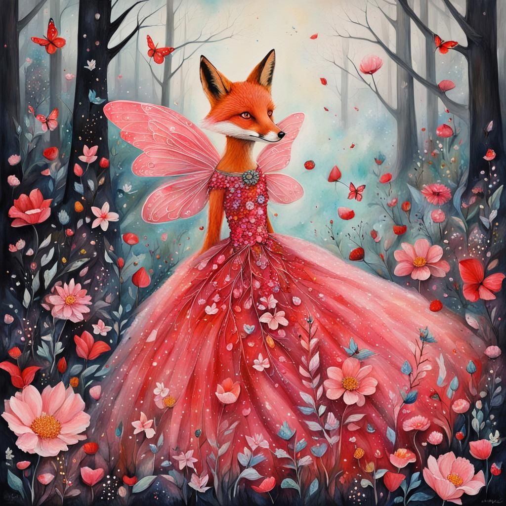 Fairy and Fox in Floral Forest