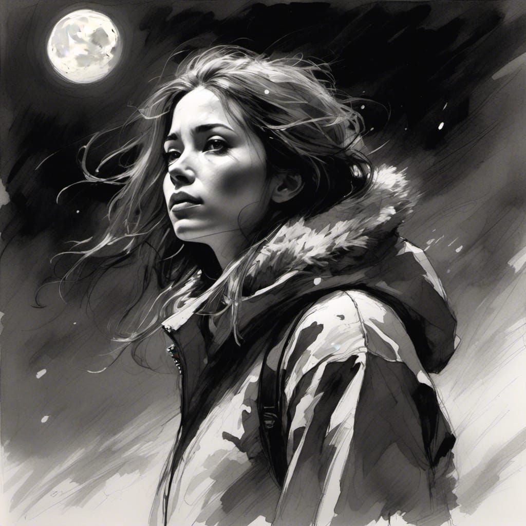 Woman in Snow: Graphite Pencil Sketch