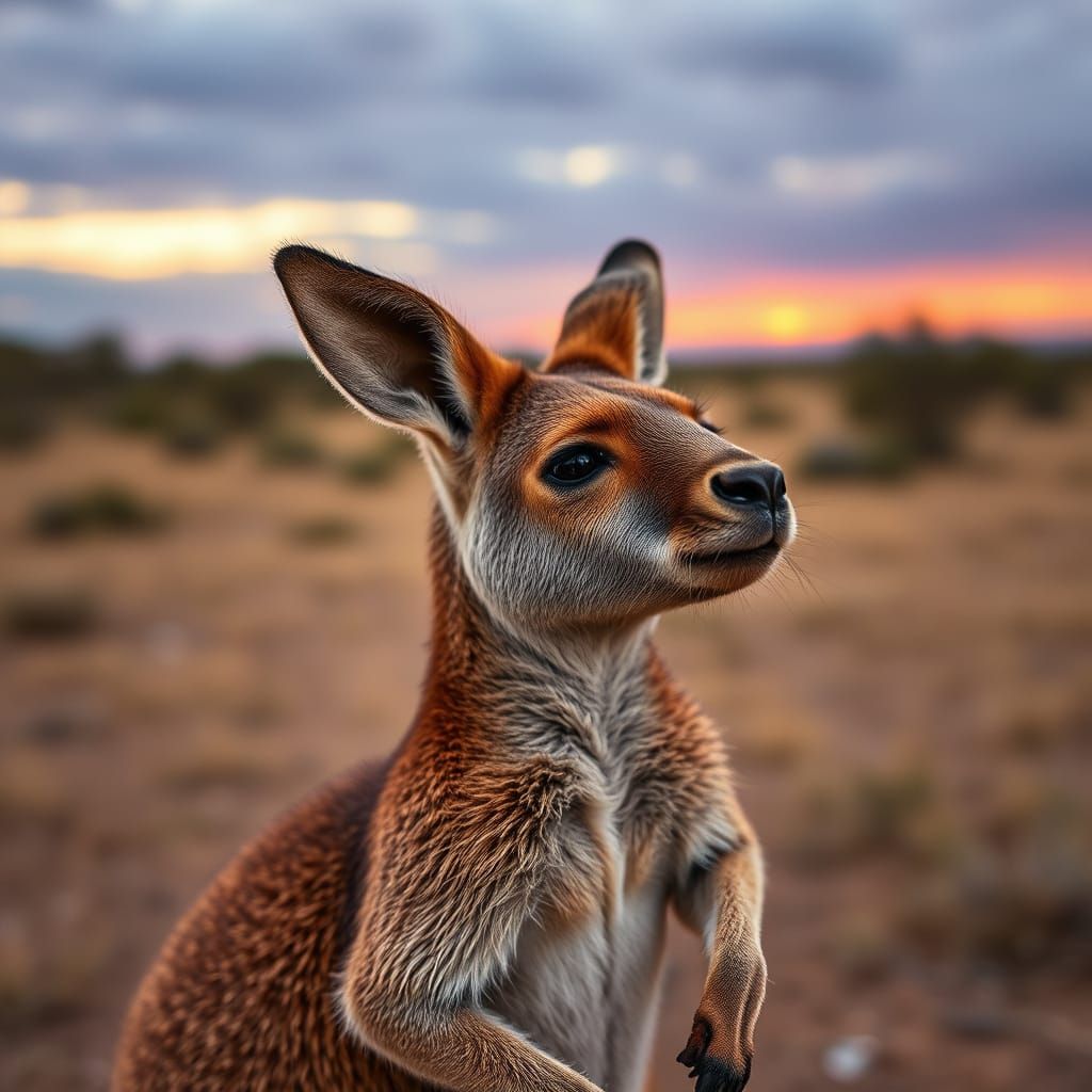 Charming Outback Kangaroo Under Dusky Sienna Skies
