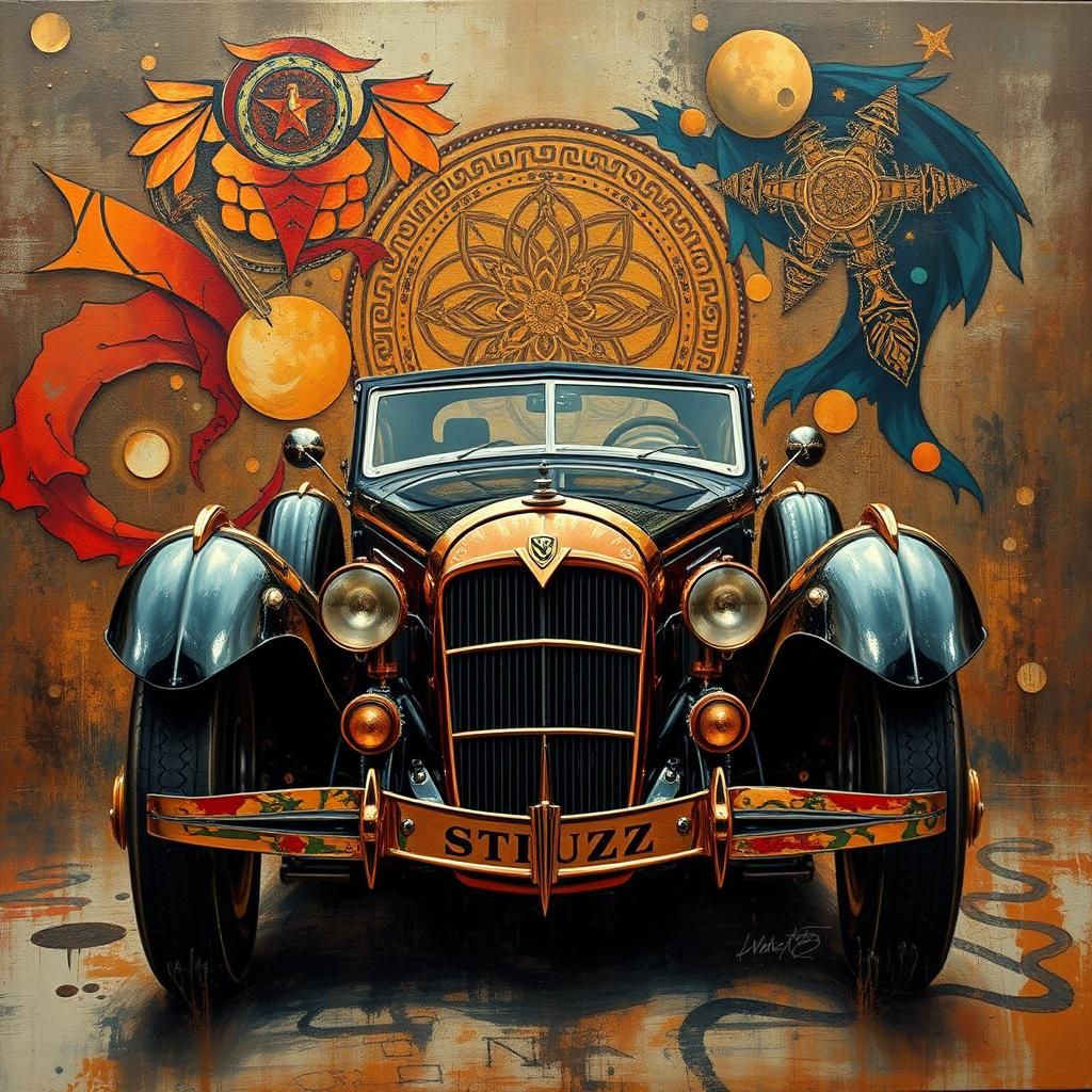 Surreal Vintage Car in Impasto Automatism Style